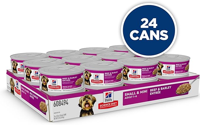 Hill's Science Diet Small & Mini, Adult 1-6, Small & Mini Breeds Premium Nutrition, Wet Dog Food, Beef & Barley Loaf, 5.8 oz Can, Case of 24