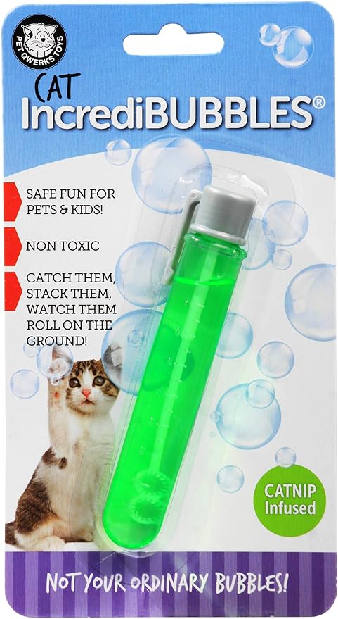 Pet Qwerks Incredibubbles Interactive Cat Toys - Long Lasting Edible Bubbles for Cats - Catnip Flavor - 20 ML