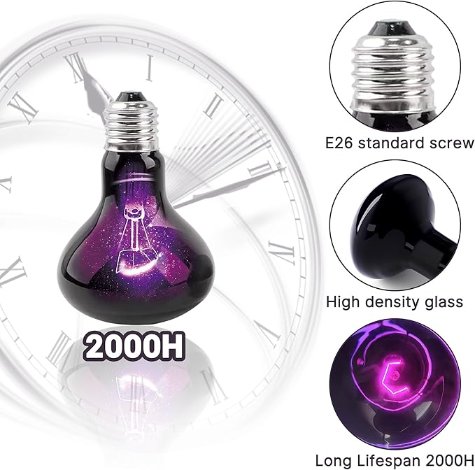 75W Reptile Night Light Bulb, UVA Heat Lamp - Simulate Natural Moonlight, Purple Basking Lamp for Bearded Dragon, Lizard, Snake, Chameleon, Turtle, and Amphibians, Ideal for Aquariums Tanks