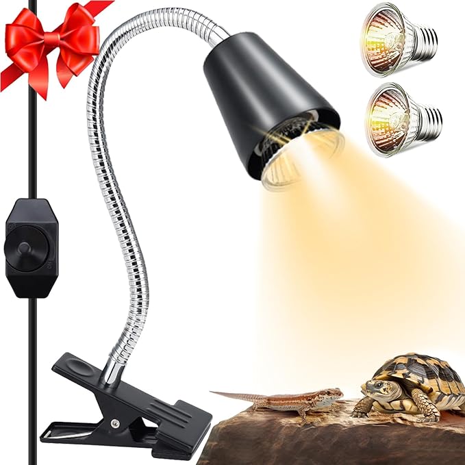 UVA/UVB Reptile Heat Lamp,50W Heat Lamp with Clamp,Reptile Light,360° Rotatable Clip, Turtle Heat Lamp for Reptiles Bearded Dragon Turtle Crab Snake Lizard,2 Basking Light Bulbs E27,110V