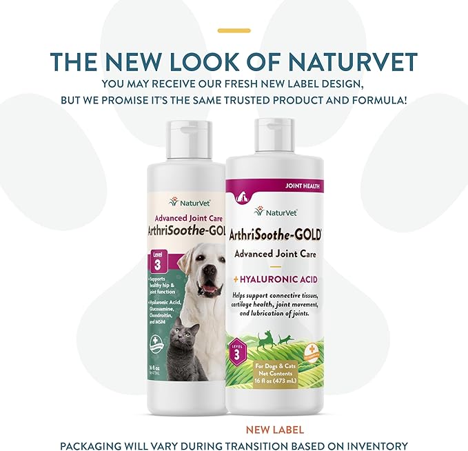 NaturVet – ArthriSoothe-Gold Advanced Care Liquid | Level 3 Advanced Joint Care | Supports Healthy Hip & Joint Function | Enhanced with Glucosamine, MSM & Chondroitin | For Dogs & Cats | 16 oz Liquid