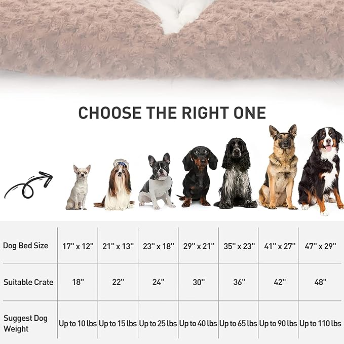 KSIIA Washable Dog Bed Deluxe Plush Dog Crate Beds Fulffy Comfy Kennel Pad Anti-Slip Pet Sleeping Mat for Large, Jumbo, Medium, Small Dogs Breeds, 41" x 27", Brown
