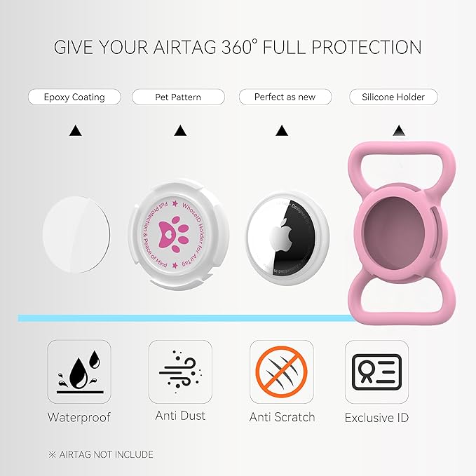 Airtag Dog Collar Holder, Durable & Lightweight Airtag Case, Slide-on Waterproof Protective Air Tag Holder for Dog Collar - for Dogs and Cats (Pink, Large)