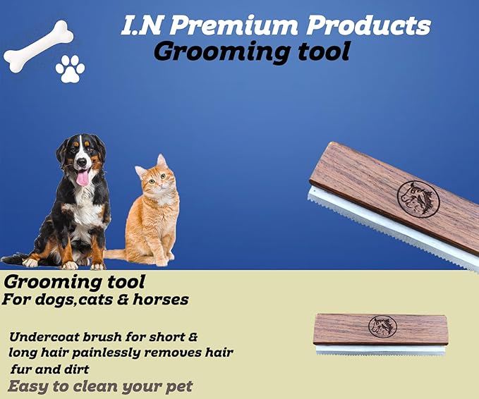 Original Deshedding Grooming Tools for Horse, Cats & Dogs Easy Ergonomic Wooden Handle Professional Brush Grooming Tool, Remove painlessly 95 Percent of Lose Hair Fur & Dirt (5 inch)