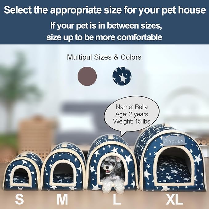 ANPPEX Dog House Indoor,2 in 1 Washable Covered Dog Bed,Insulated Cozy Dog Igloo Cave,L Size for Small and Medium Dogs,Blue