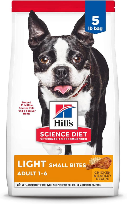 Hill's Science Diet Light , Adult 1-6, Weight Management Support, Small Kibble, Dry Dog Food, Chicken & Barley, 5 lb Bag