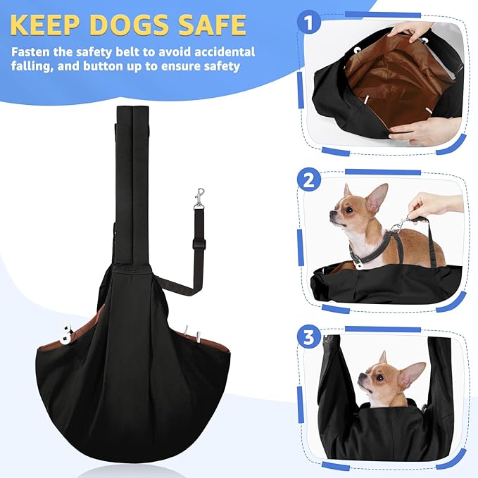 SlowTon Dog Carrier Sling - Thick Padded Adjustable Shoulder Strap Dog Carriers for Small Dogs, Puppy Carrier Purse for Pet Cat with Front Zipper Pocket Safety Belt Machine Washable (Black S)