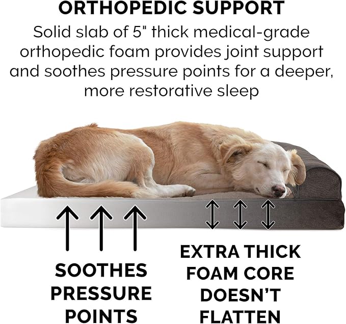 Furhaven Orthopedic Dog Bed for Large Dogs w/ Removable Bolsters & Washable Cover, For Dogs Up to 125 lbs - Sherpa & Chenille Sofa - Coffee, Jumbo Plus/XXL
