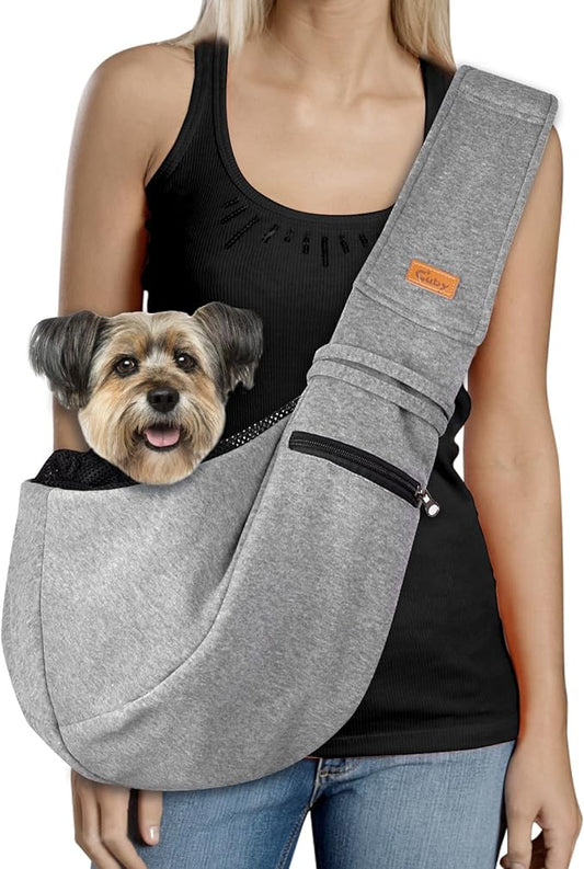 CUBY Dog and Cat Sling Carrier - Small Dog Carrier Sling with Adjust Strap & Zip Pocket, Hands Free Soft Dog Slings for Small Dogs Cats Puppy Pets Outdoor Travel Safety Purse Bag (Silver Grey)