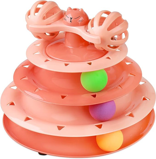 UPSKY Cat Toy Roller 4-Level Turntable Cat Toy Balls with Three Colorful Balls and Bell Ball X Turntable Interactive Kitten Fun Mental Physical Exercise Puzzle Toys.