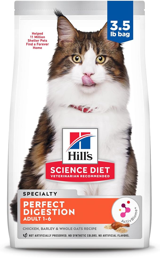 Hill's Science Diet Perfect Digestion, Adult 1-6, Digestive Support, Dry Cat Food, Chicken, Brown Rice, & Whole Oats, 3.5 lb Bag