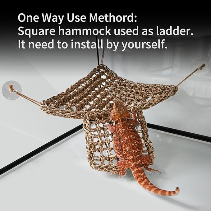 Bearded Dragon Lizard Hammock Reptile Lounger,100% Natural Seagrass Bed and Cage Terrarium Tank Accessories for Geckos,Snakes,Chameleon,Hermit Crab,Axolotl,Iguana 16.5"*11"*11"+7"*7"