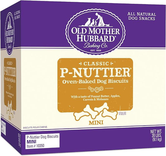 Old Mother Hubbard by Wellness Classic P-Nuttier Natural Dog Treats, Crunchy Oven-Baked Biscuits, Ideal for Training, Mini Size, 20 pound box