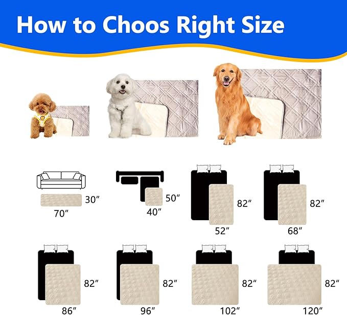 Dog Bed Cover, 100% Waterproof & Anti-Slip Pet Blanket Sofa Bed Mat, Reusable Bed Cover for Dogs, Washable Geometric Embroidery Mattress, Camping Pad for Pet/Dog/Cat (68x82 inch, Beige)