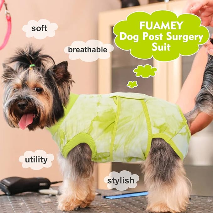 FUAMEY Recovery Suit for Dogs After Surgery,Soft Breathable Dog Bodysuit E-Collar & Cone Alternative Surgical Suit,Male Female Dog Neuter Spay Suits Anti Licking Wounds Onesie Green Tie Dye L