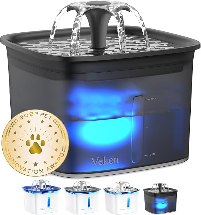 Veken 95oz/2.8L Pet Fountain, Automatic Cat Water Fountain Dog Water Dispenser with Replacement Filters for Cats, Dogs, Multiple Pets (Space Black, Plastic)