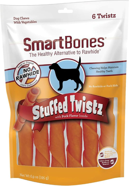 Smartbones Stuffed Twistz with Pork Flavor 6 Count, Rawhide-Free Chews for Dogs, No Artificial Preservatives or Flavors Added, (SBST-00301), 6 Count, Pork