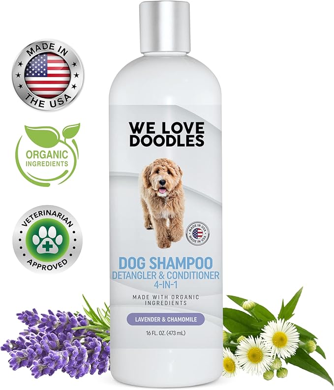 USDA Organic Dog Shampoo, Conditioner & Detangler - Best Shampoo for Goldendoodles, Poodles & Doodles - for Matted Pet Hair - Sensitive Skin Shampoo for Puppies - Made in The USA, 16OZ (Lavender)