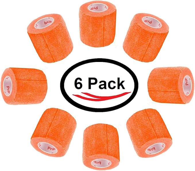 2 Inch Vet Wrap Tape Bulk (Orange) (Pack of 6) Self Adhesive Adherent Adhering Flex Bandage Grip Roll for Dog Cat Pet Horse