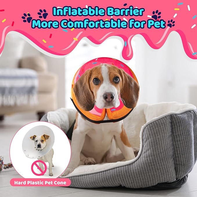 Grand Line Donut Inflatable Collar for Dogs and Cats, Soft Recovery Dog Cone After Surgery, Protective Pet Neck Cone for Small, Medium, Large Dogs, Not Block Vision (Pink, L)