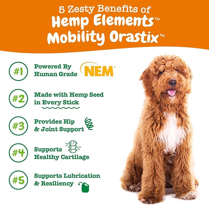 Zesty Paws OraStix for Dogs - Hip & Joint Mobility Sticks with Hemp Seed Curcumin Eggshell Membrane Taurine Support for HIPS Joints Cartilage Health Proprietary Healthy Teeth Gum Blend 25oz