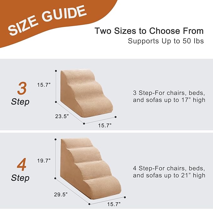 Ryoizen Dog Stairs for Small Dogs, Pet Stairs Tool for High Bed Couch, Dog Ladder as Puppy Stuff, 3 Tiers Non-Slip Pet Stairs with High Density Foam, Gifts Lint Roller for Dogs, Tan