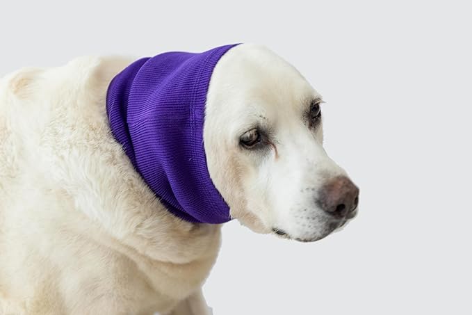 Dog Ear Hematoma Clip Pet Ear Flap Head Wrap DDFS (2 Pack)，Earmuffs Dog Hoodie No Flap Ear Wrap for dogs - Purple+Blue L