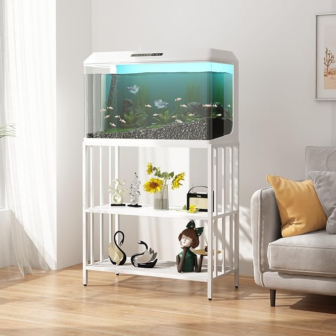 Fish Tank Stand with Metal Shelves, 40 Gallon Aquarium Stand Heavy Duty Turtle Tank Terrariums Tank Breeder Reptile Tank Stand for Home Office, 36.6” x 18.5” x 29.5” (White)