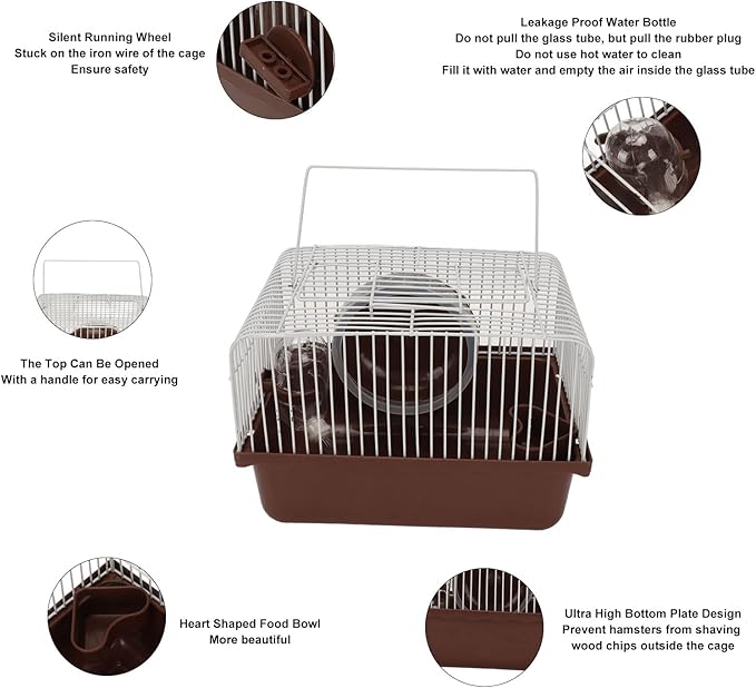 Hamster House Toy, Hamster Cage Breathable Portable Small Animal House with Water Bottle Bowl Running Wheel for Guinea pigs Rabbits