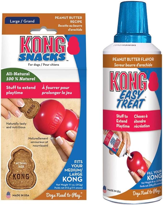 KONG - Treats Combo Pack - Easy Treat Paste and Dog Snacks - Peanut Butter Flavor for Large Dogs