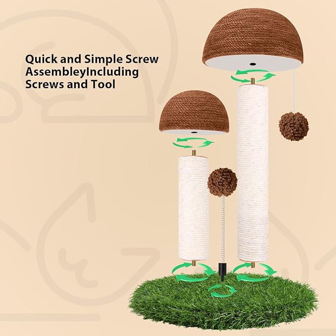 Odoland Cat Scratching Post Mushroom Natural Durable Sisal Board Scratcher for Kitty’s Health and Good Behavior, Furniture Scratch Deterrent Accessories for Cats Brown