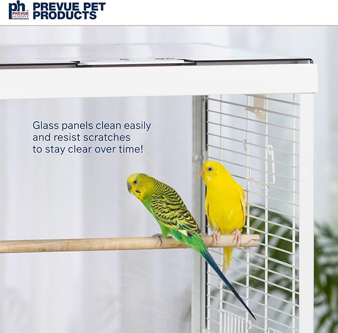 Prevue Pet Products Clear View Glass Bird Cage Crystal Palace for Small Birds - White Frame