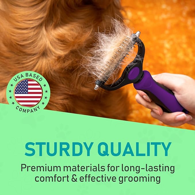 Maxpower Planet Pet Grooming Brush - Double Sided Shedding, Dematting Undercoat Rake for Dogs, Cats - Extra Wide Dog Grooming Brush, Dog Brush for Shedding, Cat Brush, Reduce Shedding by 95%, Purple