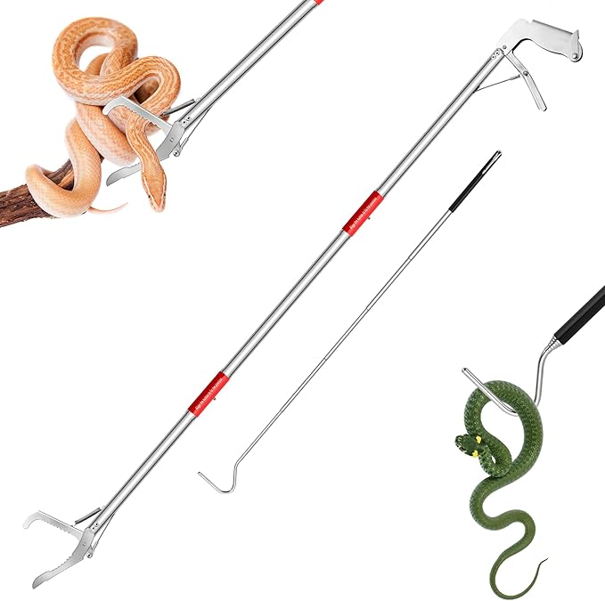 50inch Snake Clamp 26inch Retractable Snake Hook,Long Range Clamp Outdoor Reptile Clamp, Foldable Locking Snake Clamp Animal Handling Tool