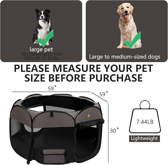 Extra Large Pet Dog Playpen, Kitten Playpen Indoor/Outdoor, Portable Dog Play Pen Tent Crates Cage for Dog and Cat, Foldable Pop Up Puppy Kennel Playpen with Waterproof Bottom, Top Cover, Brown