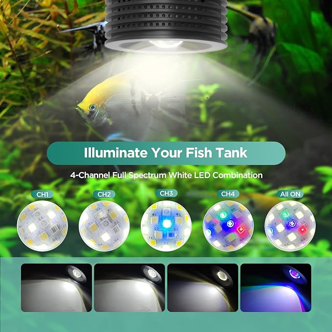 Lominie LED Aquarium Light, Planted Tank Light 4 Channels Remote Control 6500K Aquarium LED Light for Freshwater Fish Tank Refugium with Gooseneck (A20 18W Freshwater)