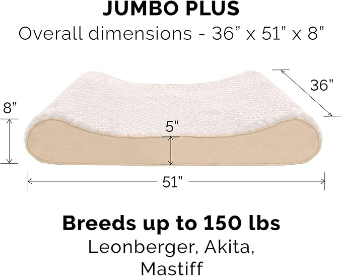 Furhaven Orthopedic Dog Bed for Large Dogs w/ Removable Washable Cover, For Dogs Up to 150 lbs - Ultra Plush Faux Fur & Suede Luxe Lounger Contour Mattress - Cream, Jumbo Plus/XXL