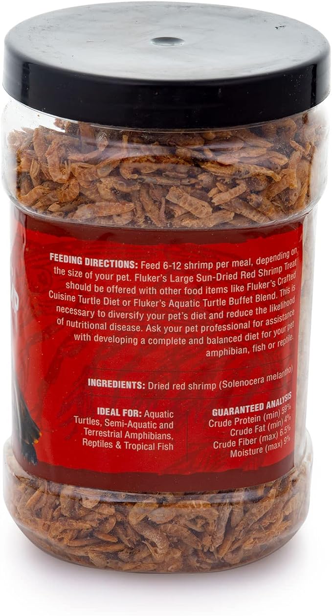 Fluker's All Natural Large Sun-Dried Red Shrimp, High Protein Treats, Aquatic Turtle Food, Great for Aquatic Frogs, Tegus, Monitors, and Tropical Fish, 10 oz