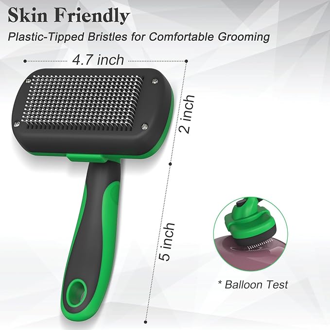 Self Cleaning Shedding Brush for Dogs & Cats, Skin Friendly Cat Brush, Dog Grooming Brush, Dog Brush for Shedding, Deshedding Brush, Puppy Brush Hair Brush for Haired Dogs, Green