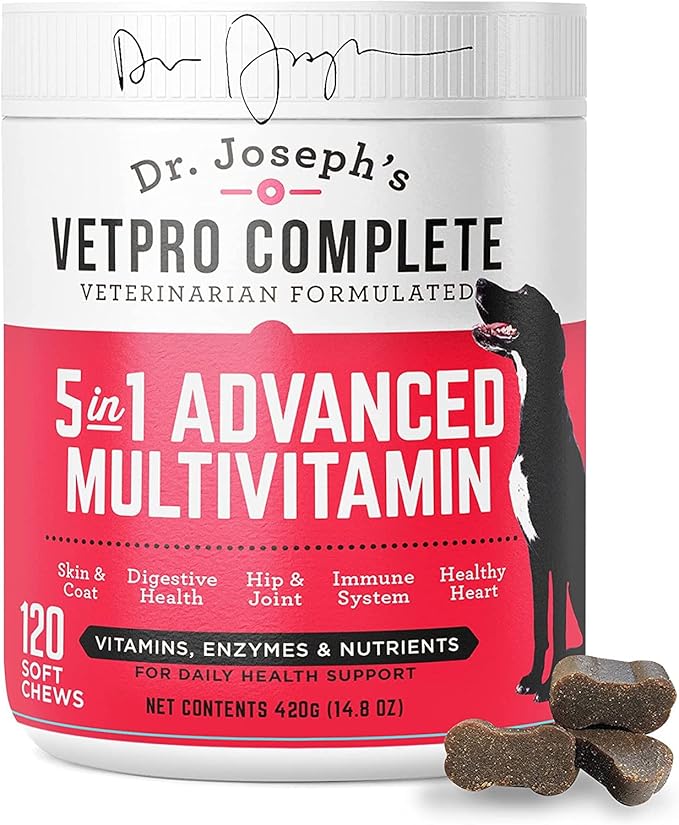 VetPro Dog Vitamins and Supplement Soft Chews with Probiotics, 120 Count, 5 in 1 Chewable Multivitamin for Puppy to Senior with Glucosamine for Hip and Joint Health, Immune System and Allergy Support