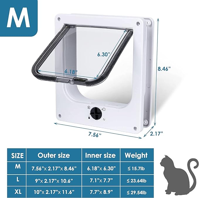Upgraded Version - EGETOTA Cat Doors Flap (for Cat up to 15.7lb), Magnetic Pet Door with 4 Way Locking for Interior Exterior Doors, Weatherproof Gate, Easy Installation