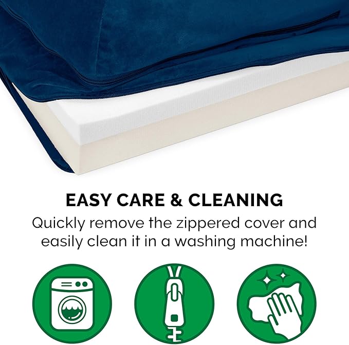 Furhaven Memory Foam Dog Bed for Medium/Small Dogs w/ Removable Bolsters & Washable Cover, For Dogs Up to 35 lbs - Plush & Velvet L Shaped Chaise - Deep Sapphire, Medium