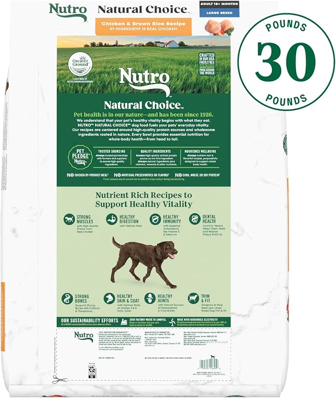 Nutro Natural Choice Adult Large Breed Dry Dog Food, Chicken and Brown Rice Recipe, 30 lbs.