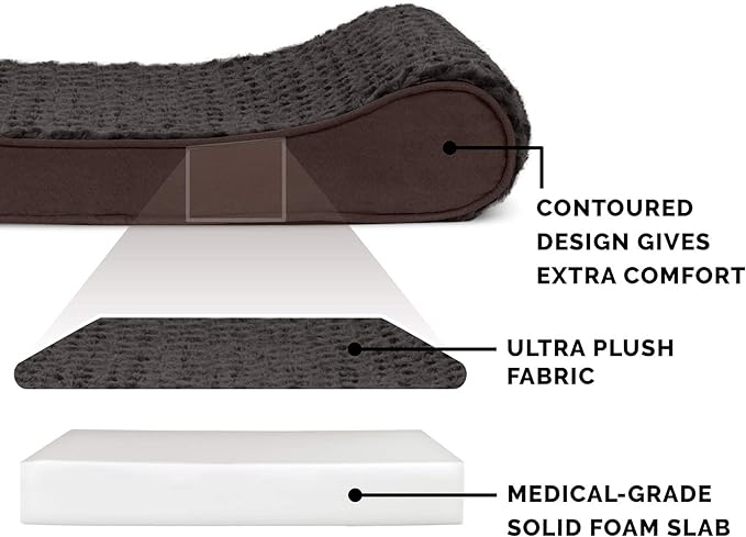 Furhaven Orthopedic Dog Bed for Large Dogs w/ Removable Washable Cover, For Dogs Up to 75 lbs - Ultra Plush Faux Fur & Suede Luxe Lounger Contour Mattress - Chocolate, Jumbo/XL