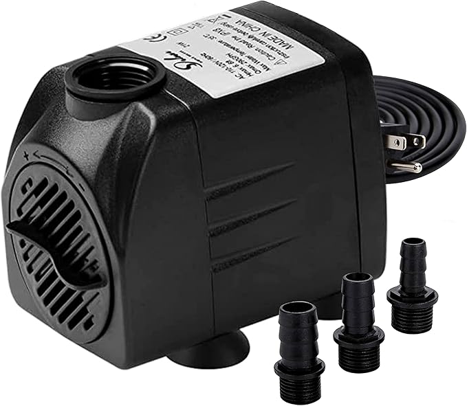 Simple Deluxe 290 GPH Submersible Water Pump with Adjustable Intake, 21W durable fountain water pump for Fish Tank, Hydroponics, Fountains, Ponds, Aquariums Black