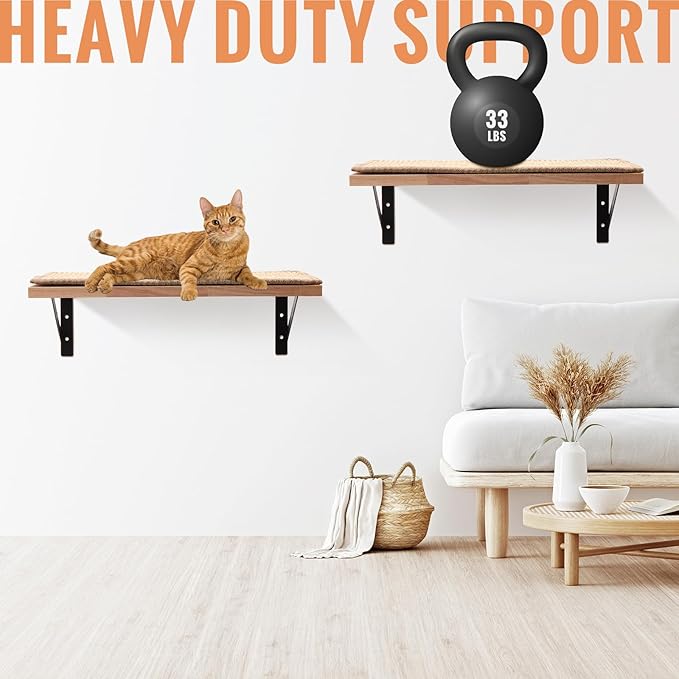 4 Pcs Floating Cat Wall Shelves with Cat Scratching Mat Wooden Cat Perches Indoor Cat Activity Wall Furniture Cats Climbing Steps Kitten Wall Mounted for Climbing Playing Scratching Perching