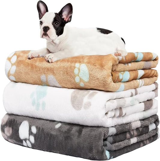 Upgraded Dog Blankets for Medium Dogs, 3 Pack Dog Cat Blankets Washable, Soft Pet Mat Throw Cover for Kennel Crate Bed, Cute Paw Pattern, Dog Blanket, Pet Blanket 30"x20"