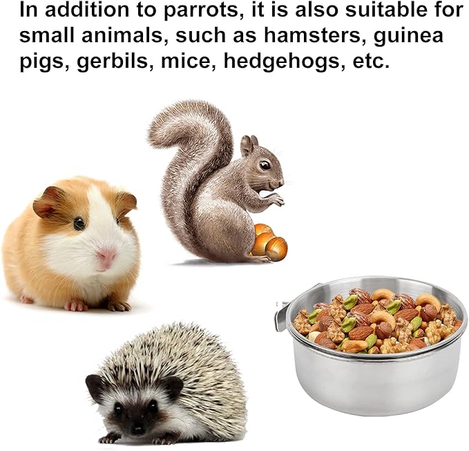 Bird Feeding Dish Cups 3 Pack Parrot Food Bowl Cage with Clamp Holder Stainless Steel Birdcage Coop Water Feeder for Cockatiel Conure Budgies Parakeet Macaw Finches Lovebirds Small Animal