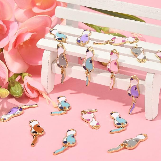 KitBeads 35pcs Mixed Colors Enamel Cat Charms Kawaii Animal Cartoon Kitten Charms Sitting Cat Pet Charms for Jewelry Making Bracelets Bulk