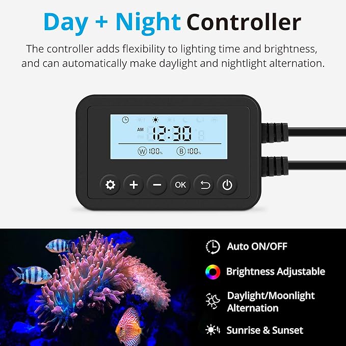 NICREW Saltwater Aquarium Light, Marine LED Fish Tank Light for Coral Reef Tanks, 2-Channel Timer Included, 30 to 36-Inch, 32-Watt